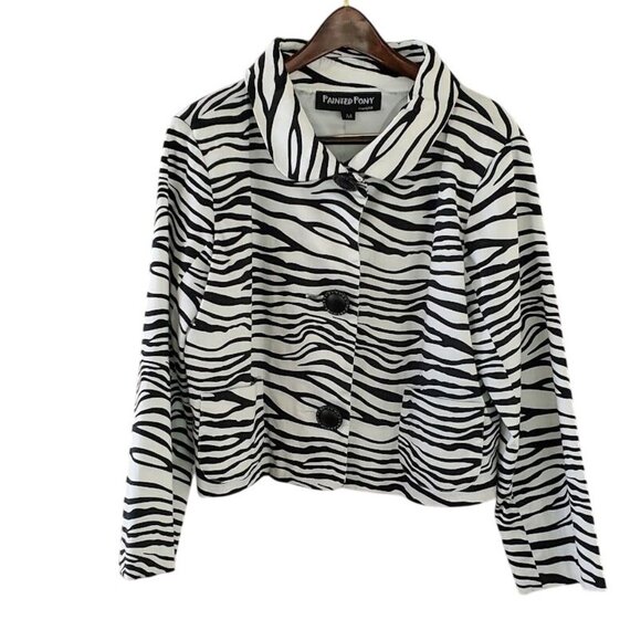 Vintage Painted Pony Zebra Print Crop Jacket Bold Black White Statement Piece M - Picture 1 of 5